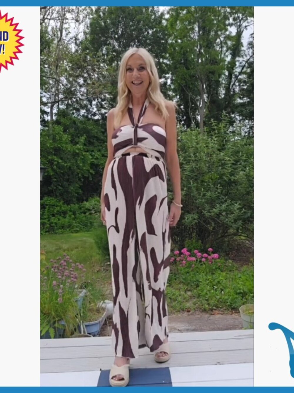 Knitted Crop Halter Top and Wide Leg Pants Set, Polyester, XS - Picture 7 of 7